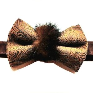 NEW Exclusive Haute Couture Bowtie. Genuine Mink Embossed Faux Leather 100% Silk